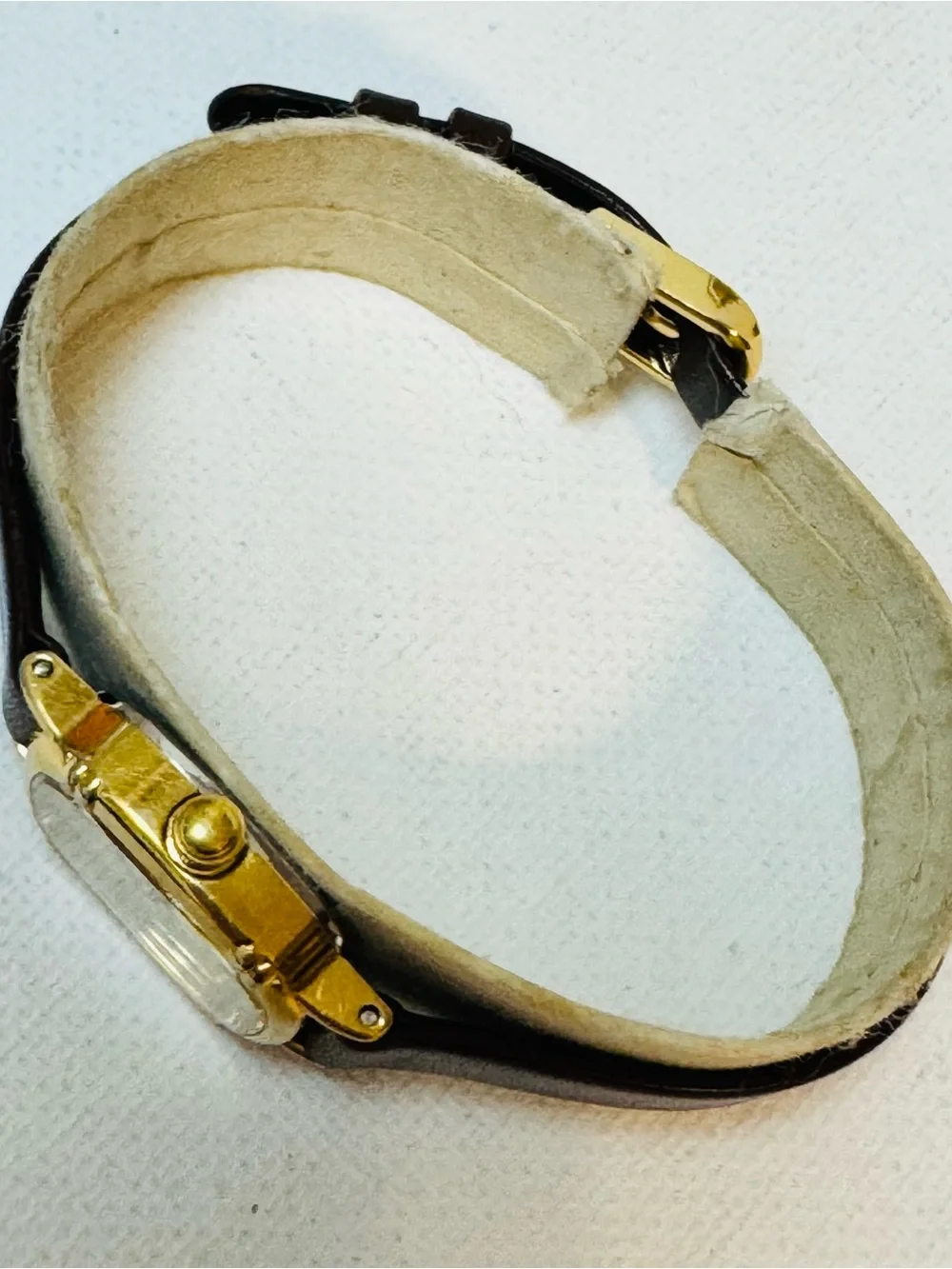 Vintage Citizen Women's Elegant Cut Corner Tank Watch Gold Leather 1000-108795